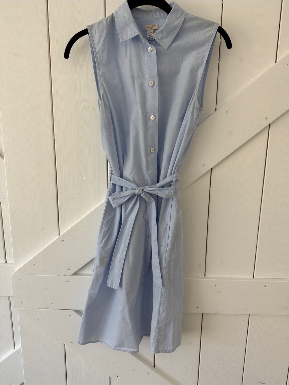 J. Crew Factory Pale Blue Sleeveless Button-Front Shirtdress with Tie